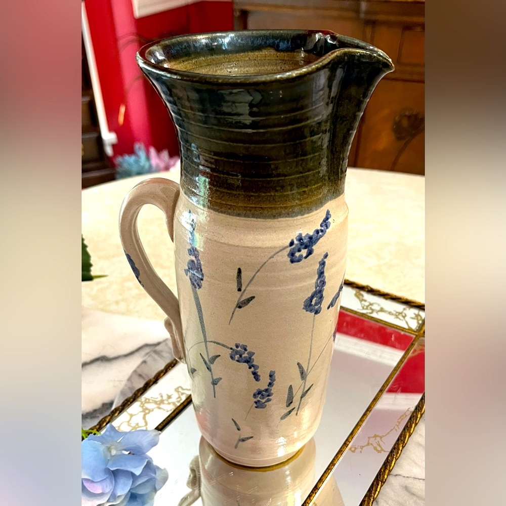 Hand Thrown Porcelli-Signed Studio Art 2-Tone Stoneware Pitcher Japan Design